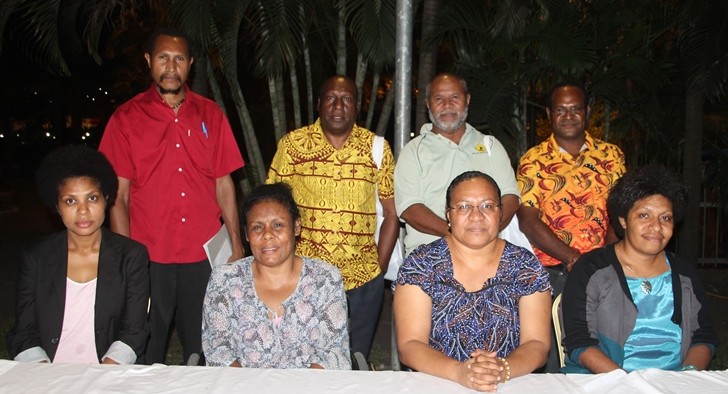 From back row far right: Mr Peter Simbakua, Policy Coordinator, Department of Youth, Religion & Community Development, Mr Lou Pipi, Building Manager, National Capital District Commission and Mr Ross Tito, Program Manager, PNG Assembly of Disabled Persons with the top five idea winners from the inaugural PNGAAA Alumni Café